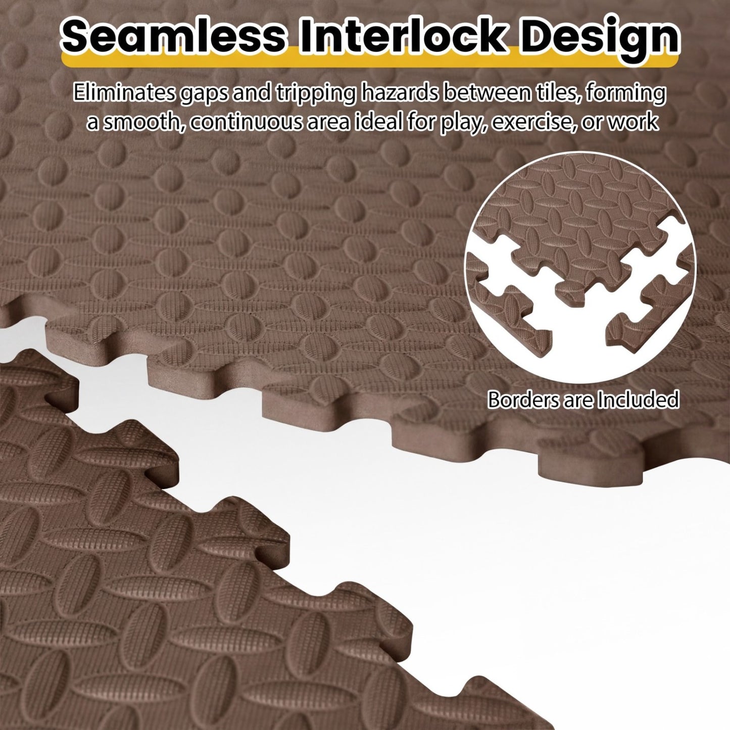 12 Tiles 1/2" Puzzle Exercise Mats, Brown