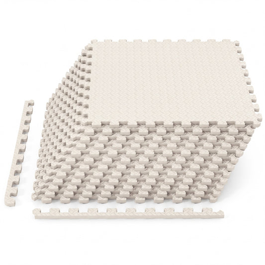 12 Tiles 1/2" Puzzle Exercise Floor Mats, Beige Yoga Accessories Beige at Gallery Canada
