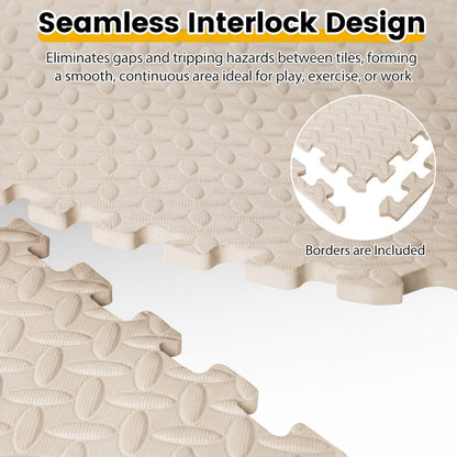 12 Tiles 1/2" Puzzle Exercise Floor Mats, Beige
