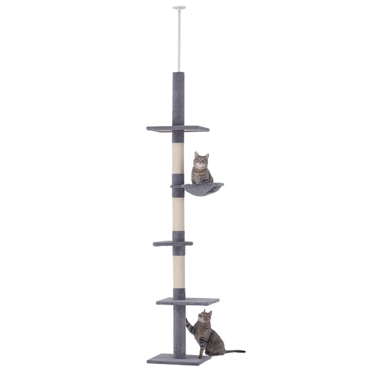 8.5ft Cat Climbing Tree, 5-Tier Activity Center, Scratching Post, Grey Floor to Ceiling Cat Trees Grey at Gallery Canada