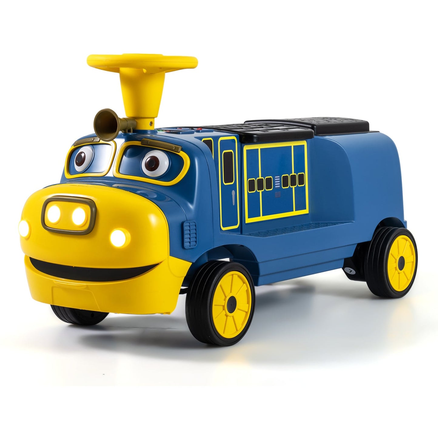 12V 2-Seater Kids Ride on Train with Height Adjustable Seat and Music Licensed Chuggington, Blue Powered Ride On Toys Blue at Gallery Canada