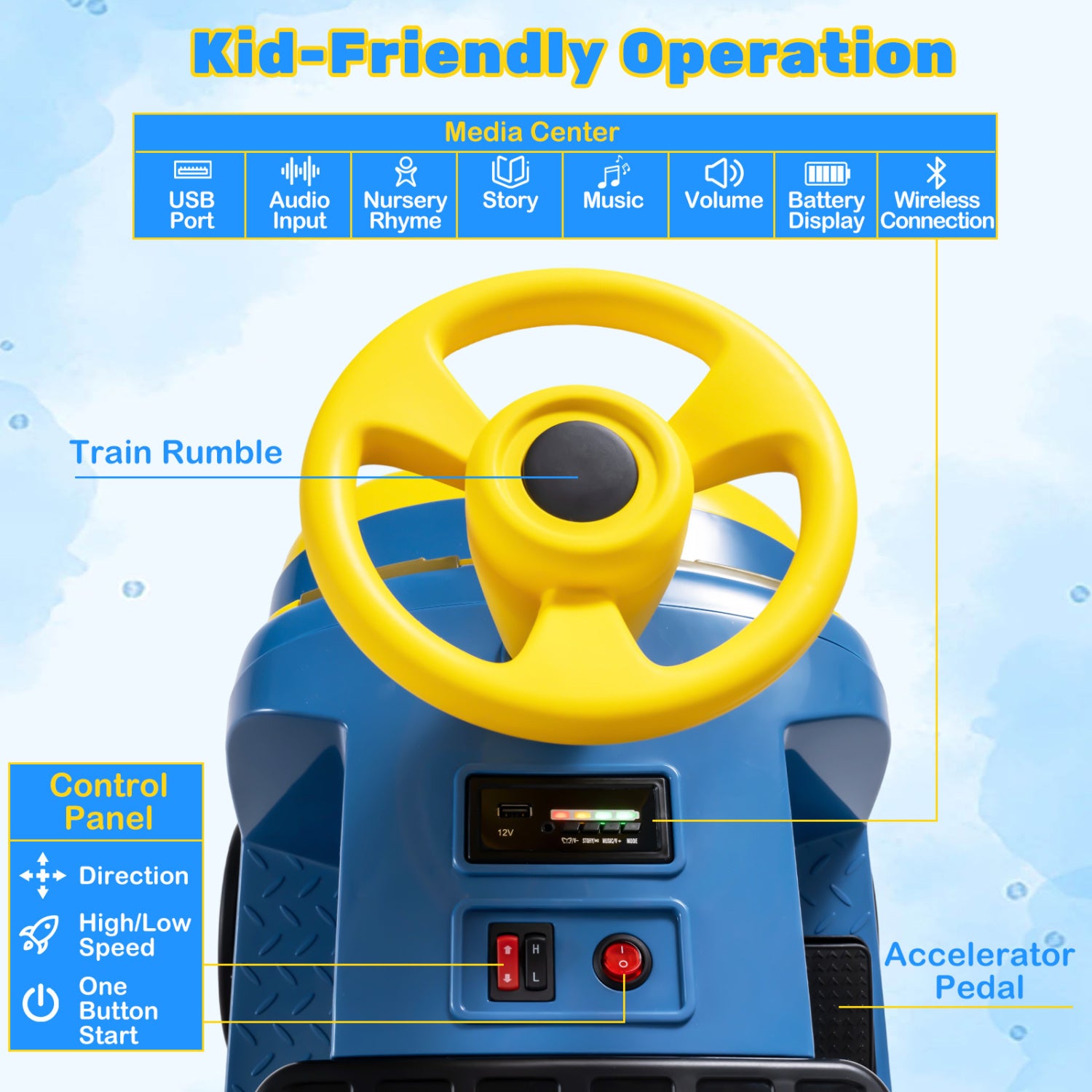 12V 2-Seater Kids Ride on Train with Height Adjustable Seat and Music Licensed Chuggington, Blue Powered Ride On Toys at Gallery Canada