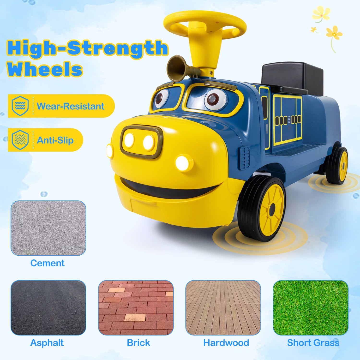 12V 2-Seater Kids Ride on Train with Height Adjustable Seat and Music Licensed Chuggington, Blue Powered Ride On Toys at Gallery Canada