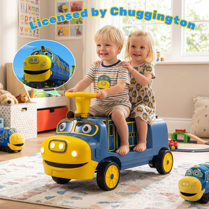 12V 2-Seater Kids Ride on Train with Height Adjustable Seat and Music Licensed Chuggington, Blue Powered Ride On Toys at Gallery Canada