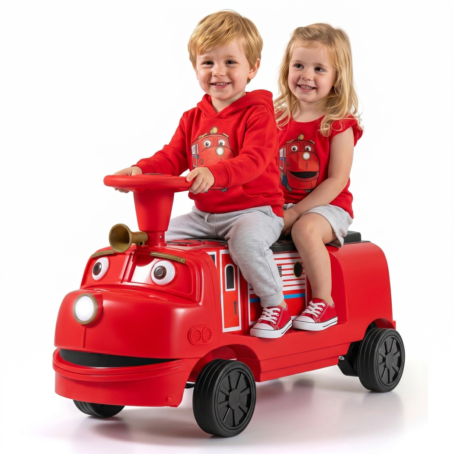 12V 2-Seater Kids Ride on Train with Height Adjustable Seat and Music Licensed Chuggington, Red Powered Ride On Toys at Gallery Canada