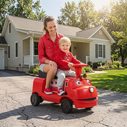 12V 2-Seater Kids Ride on Train with Height Adjustable Seat and Music Licensed Chuggington, Red