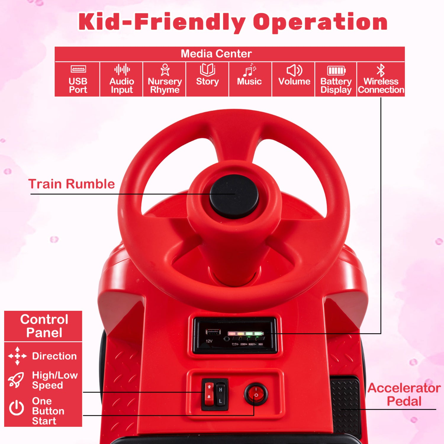 12V 2-Seater Kids Ride on Train with Height Adjustable Seat and Music Licensed Chuggington, Red Powered Ride On Toys at Gallery Canada