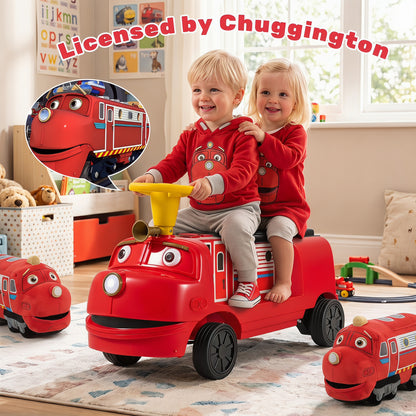 12V 2-Seater Kids Ride on Train with Height Adjustable Seat and Music Licensed Chuggington, Red Powered Ride On Toys at Gallery Canada