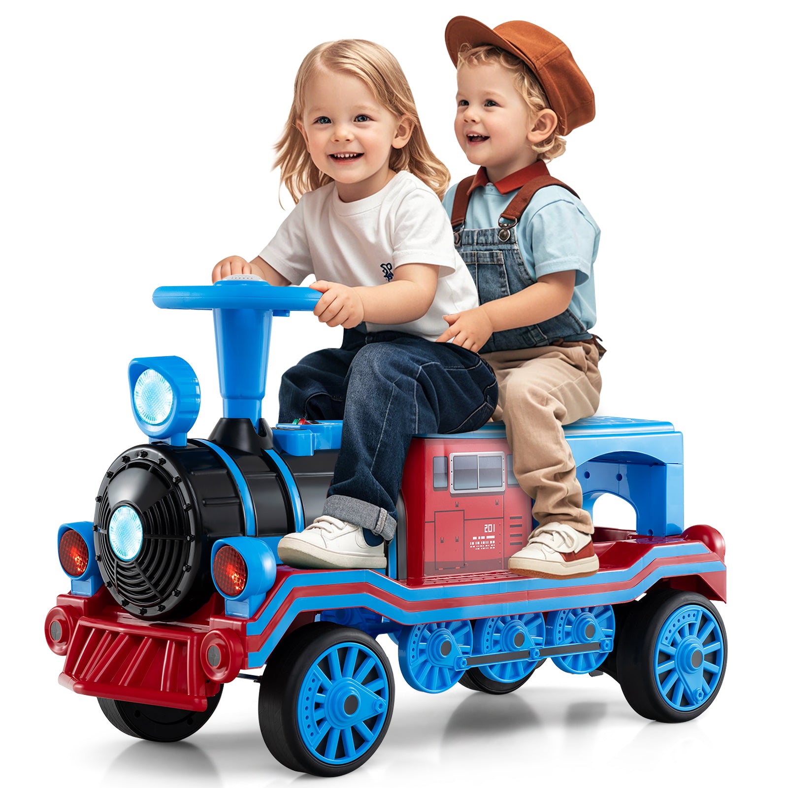 12V 2-Seater Ride on Toy with Train Whistle and Removable Chair, Blue Powered Ride On Toys at Gallery Canada