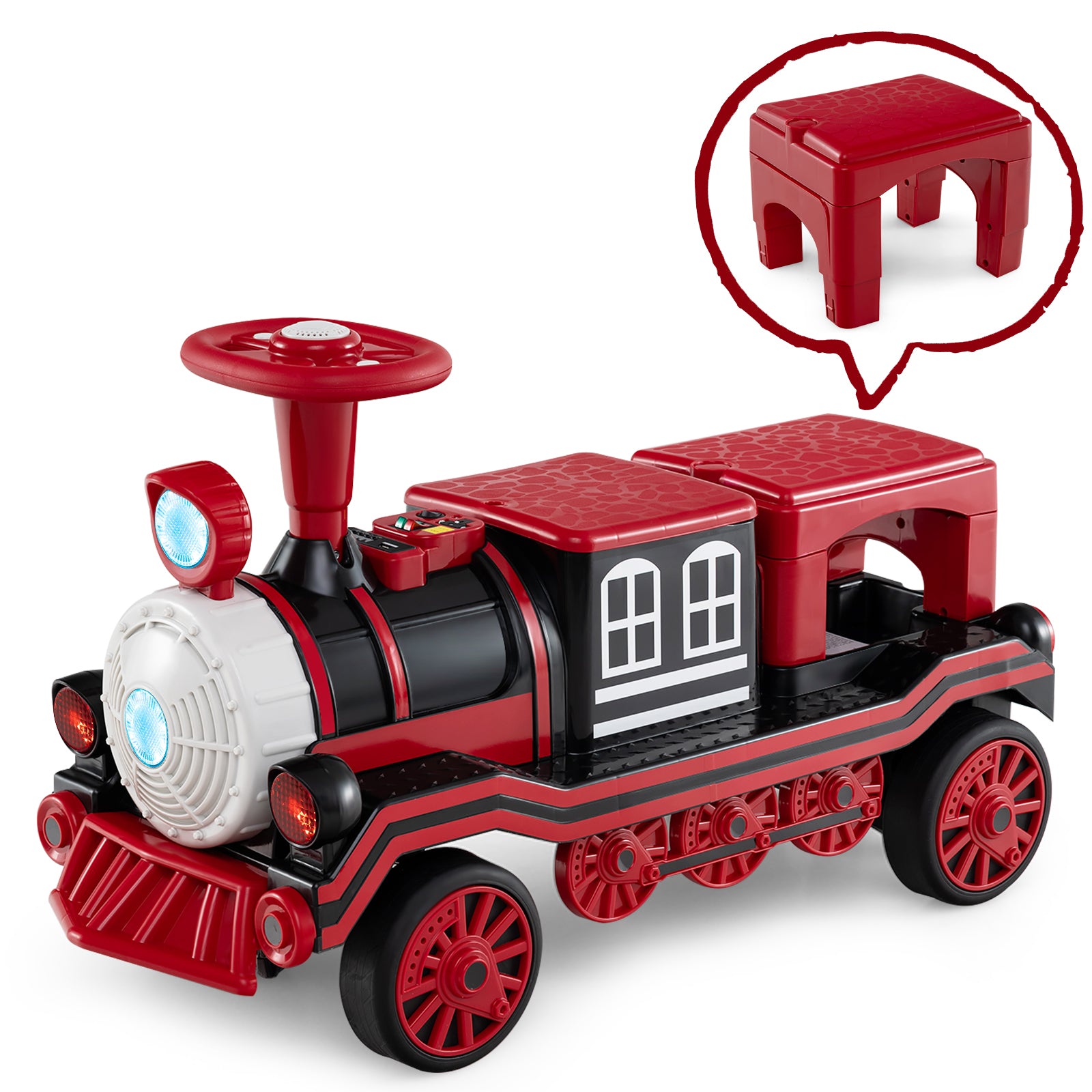 12V 2-Seater Ride on Toy with Train Whistle and Removable Chair, Red Powered Ride On Toys Red at Gallery Canada