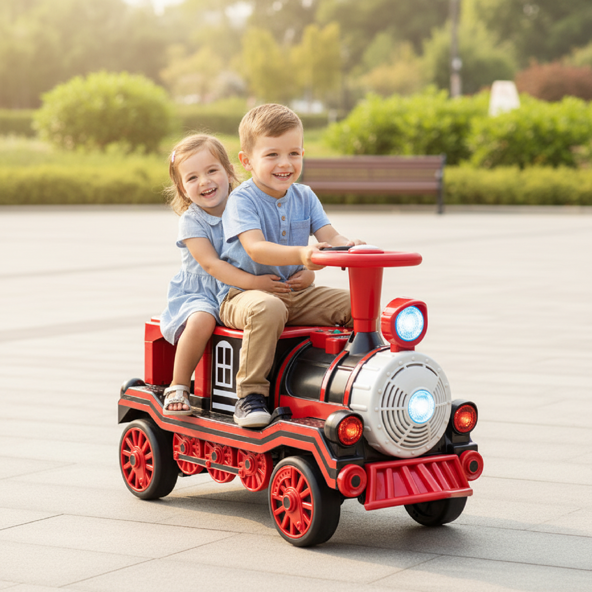 12V 2-Seater Ride on Toy with Train Whistle and Removable Chair, Red Powered Ride On Toys Red at Gallery Canada