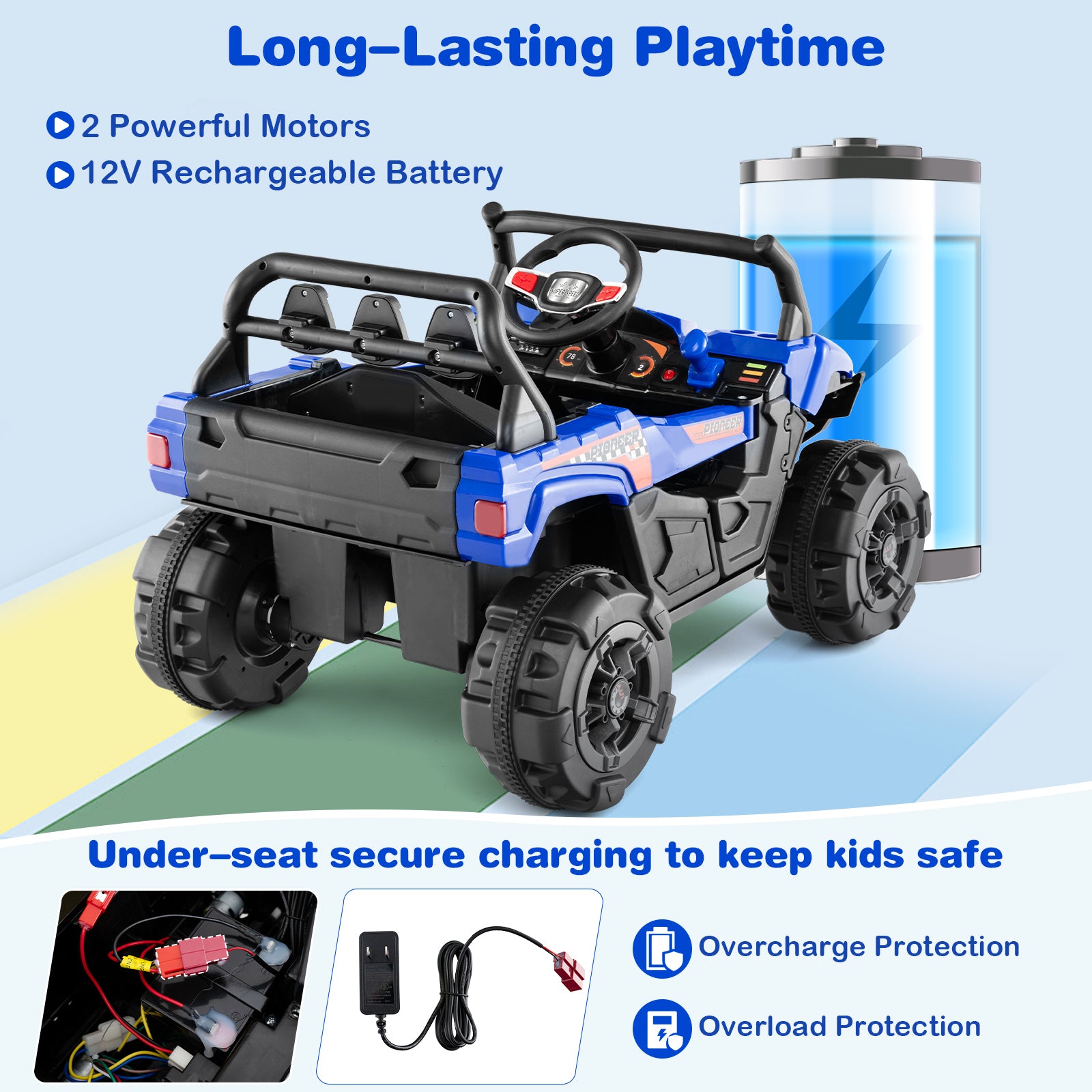 12V Battery Powered Electric Vehicle with Remote Control and 3 Speeds, Blue Powered Ride On Toys at Gallery Canada