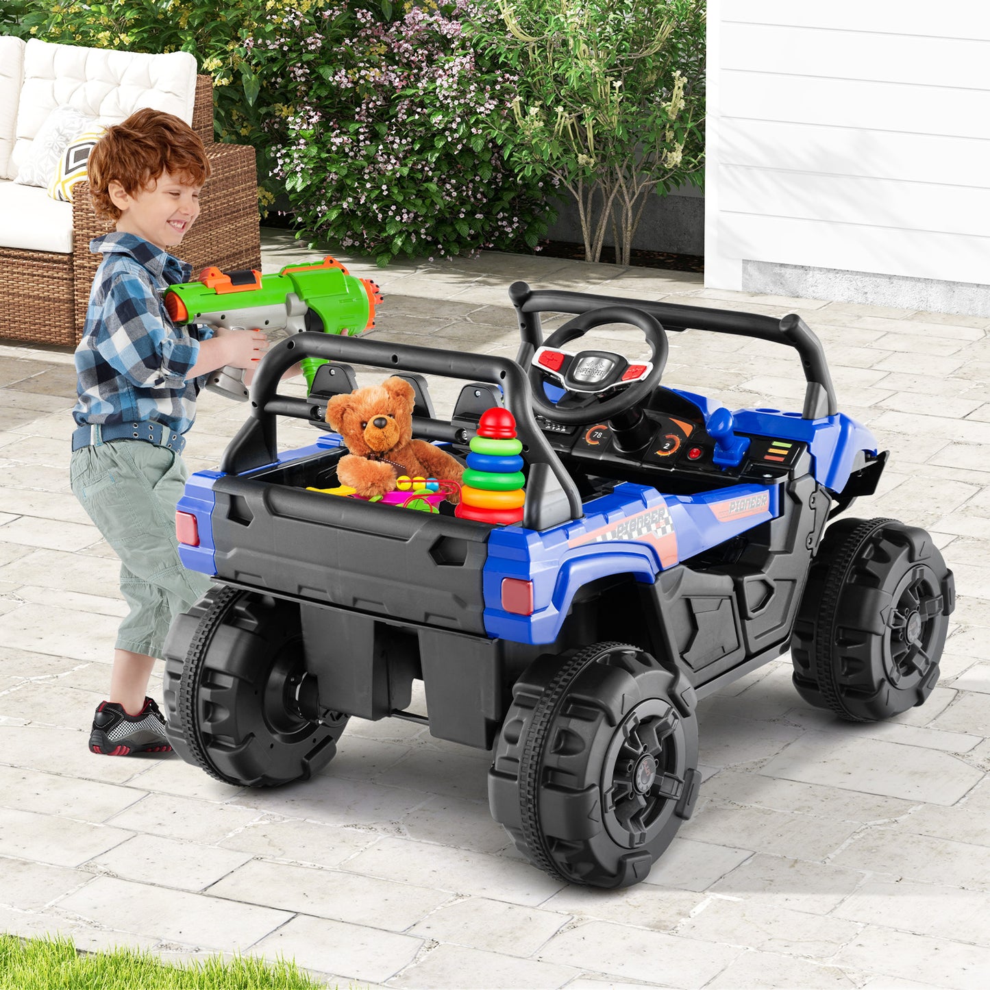 12V Battery Powered Electric Vehicle with Remote Control and 3 Speeds, Blue Powered Ride On Toys at Gallery Canada