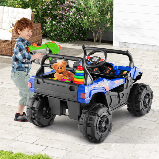 12V Battery Powered Electric Vehicle with Remote Control and 3 Speeds, Blue Powered Ride On Toys Blue at Gallery Canada