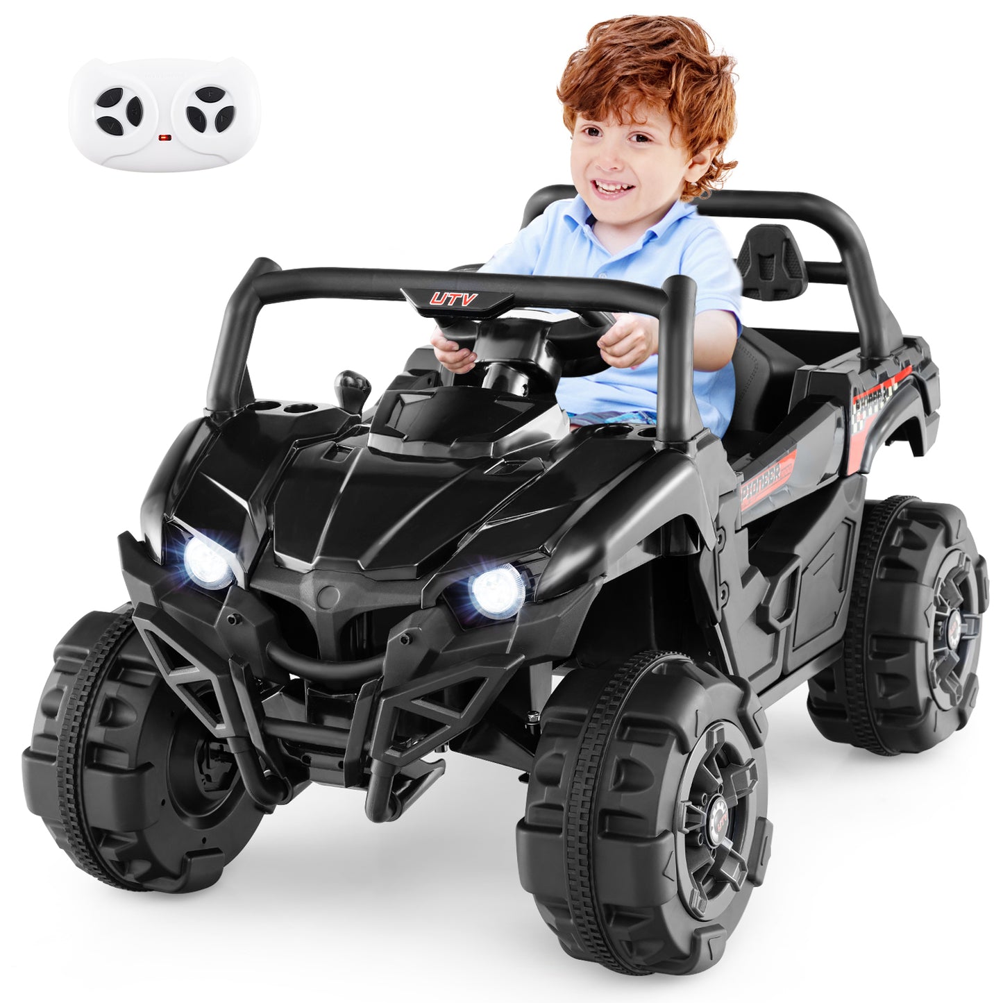 12V Battery Powered Electric Vehicle with Remote Control and 3 Speeds, Black Powered Ride On Toys at Gallery Canada