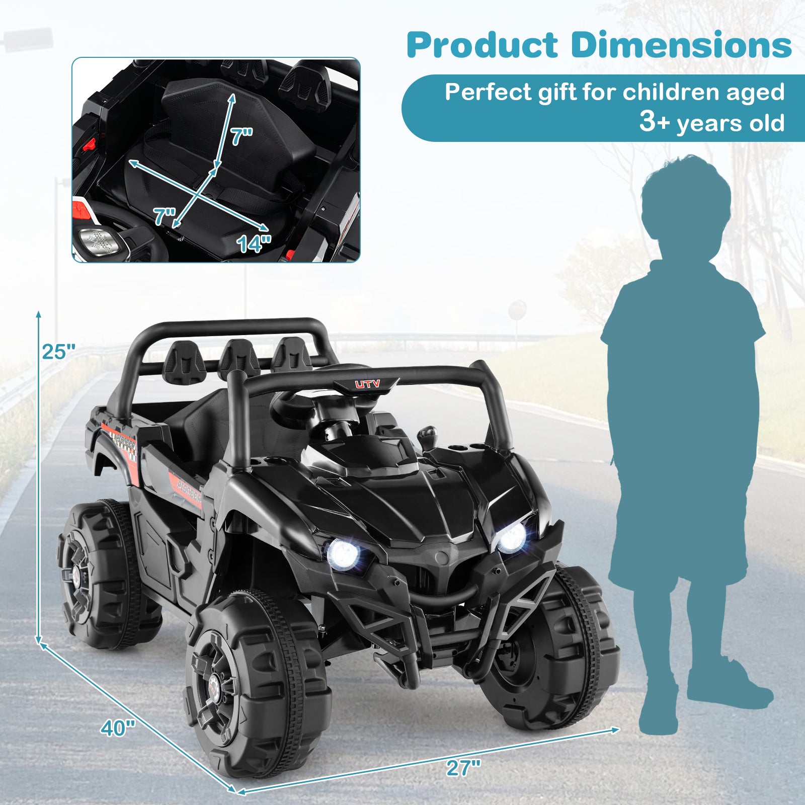 12V Battery Powered Electric Vehicle with Remote Control and 3 Speeds, Black Powered Ride On Toys at Gallery Canada