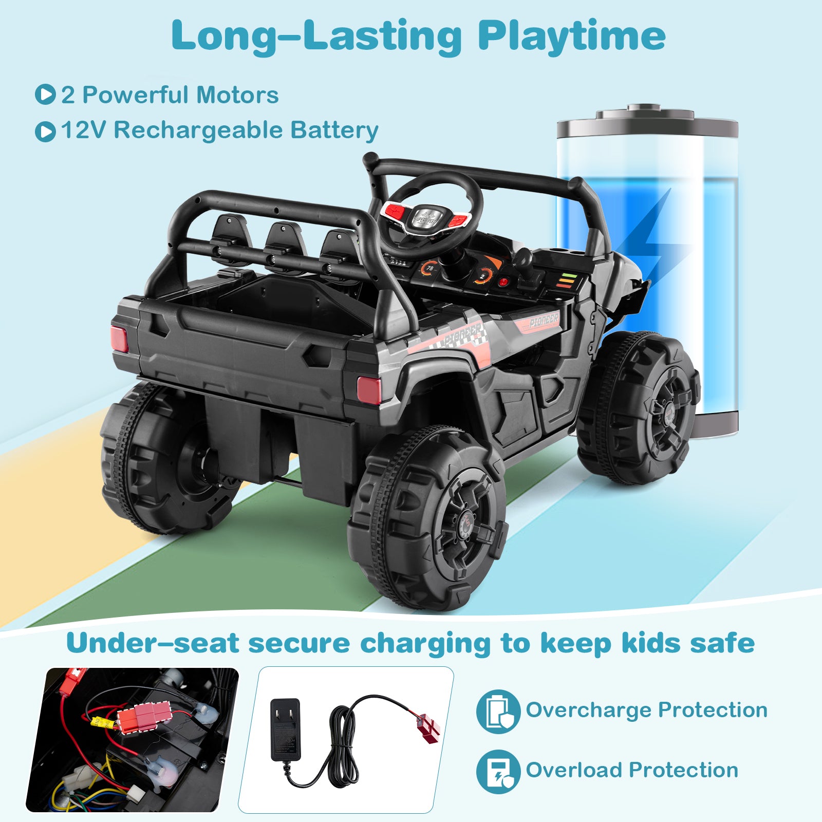 12V Battery Powered Electric Vehicle with Remote Control and 3 Speeds, Black Powered Ride On Toys at Gallery Canada