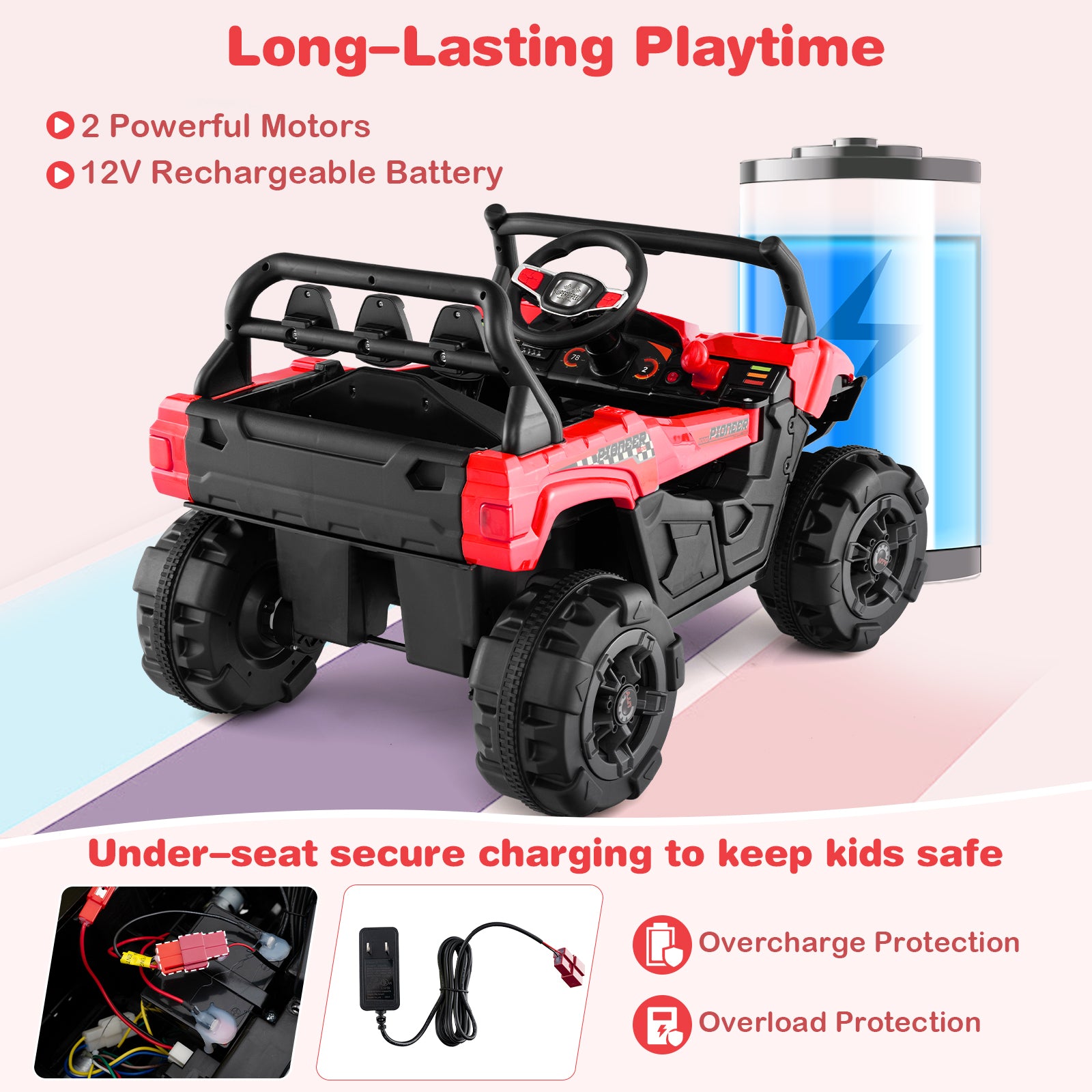 12V Battery Powered Electric Vehicle with Remote Control and 3 Speeds, Red Powered Ride On Toys at Gallery Canada