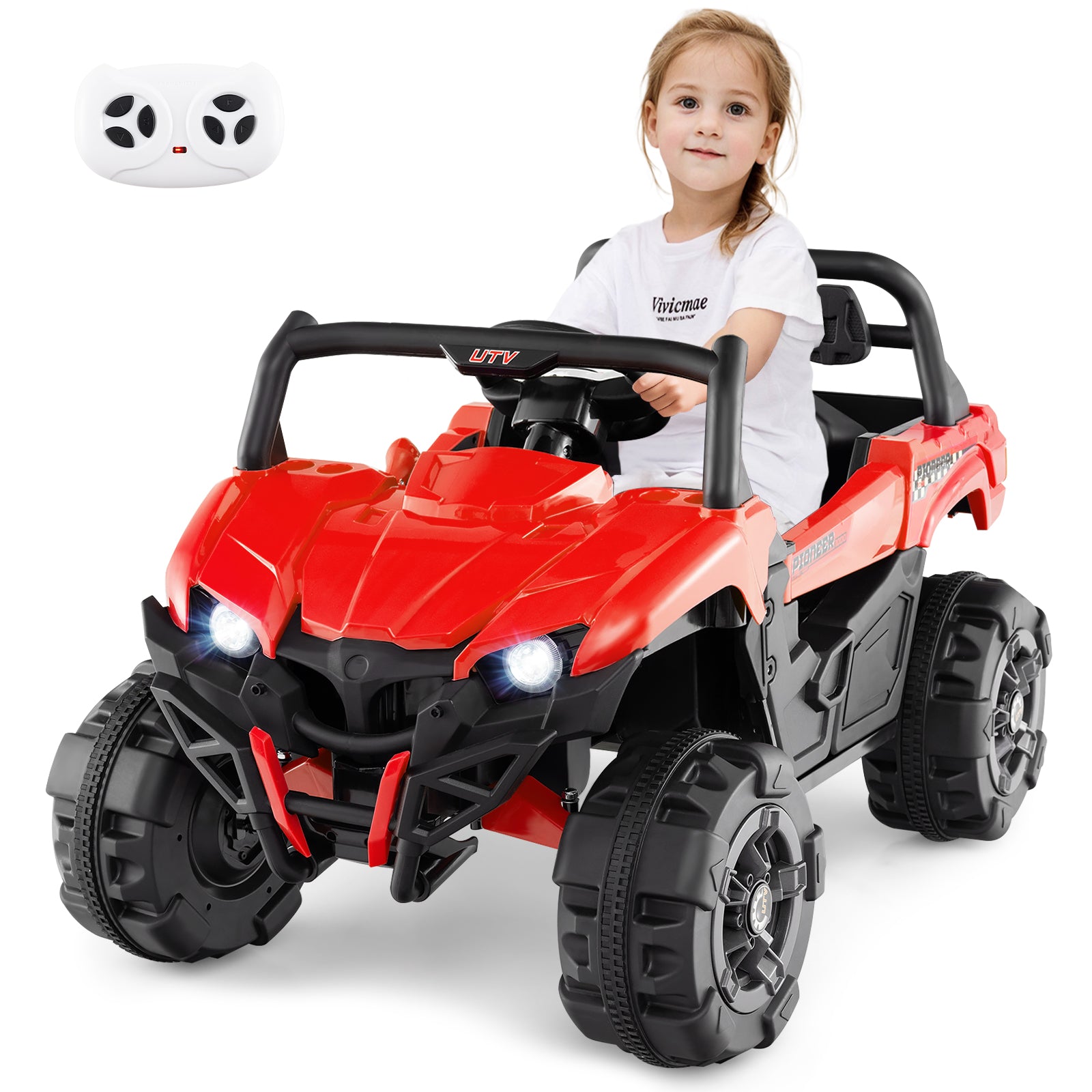 12V Battery Powered Electric Vehicle with Remote Control and 3 Speeds, Red Powered Ride On Toys at Gallery Canada