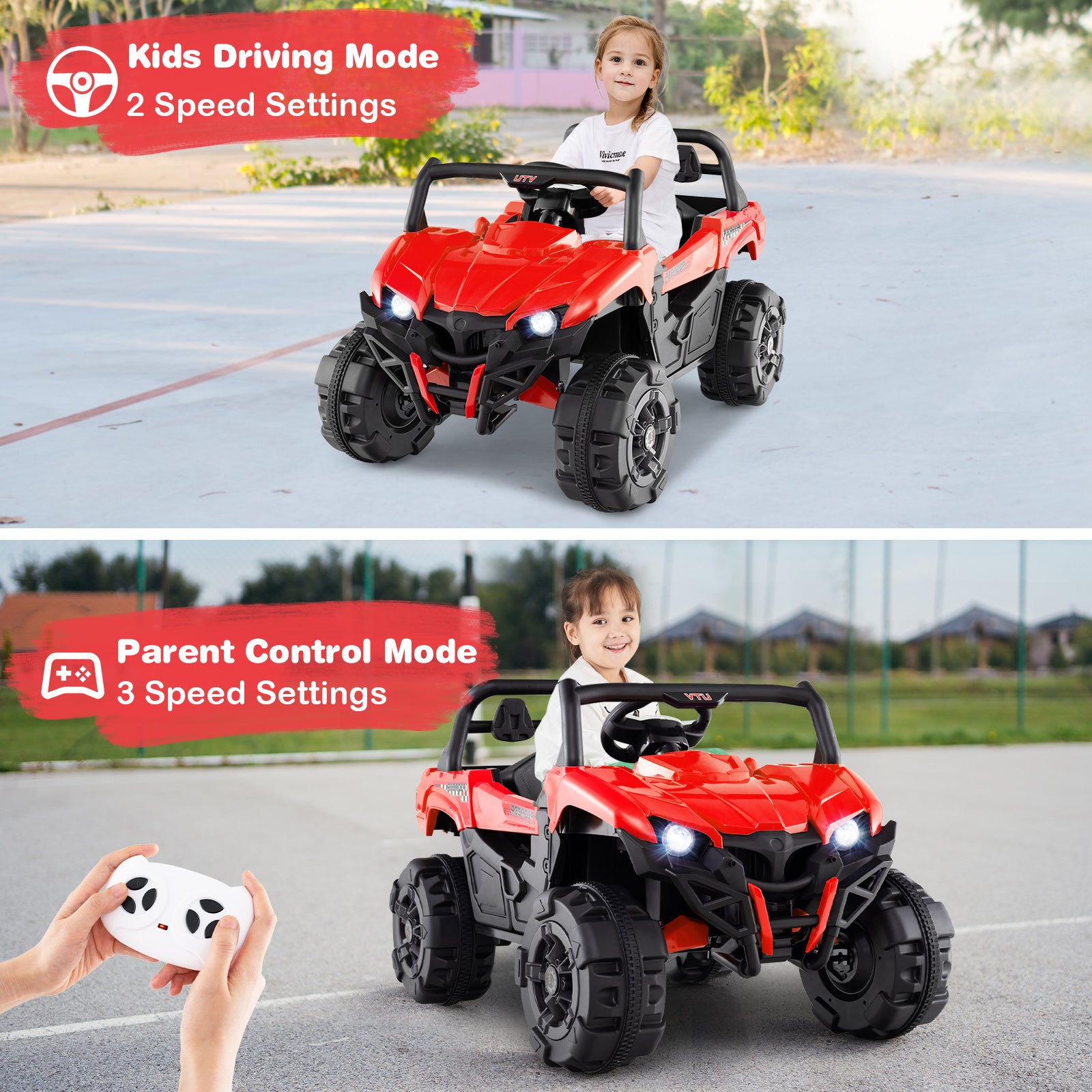 12V Battery Powered Electric Vehicle with Remote Control and 3 Speeds, Red Powered Ride On Toys at Gallery Canada