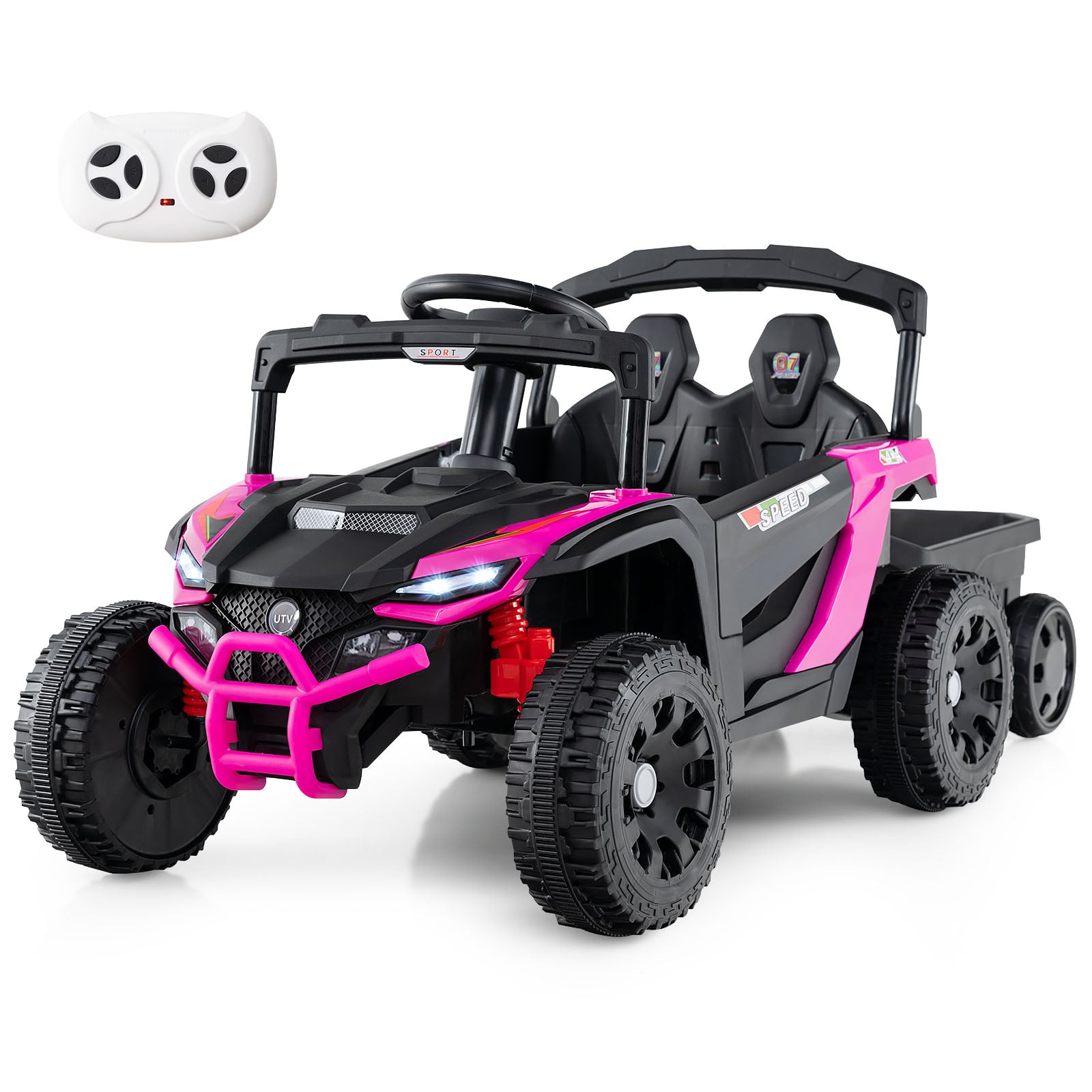 12V Battery Powered Ride On Tractor with Parent Remote Control-MH, Black & Pink Powered Ride On Toys Black & Pink at Gallery Canada