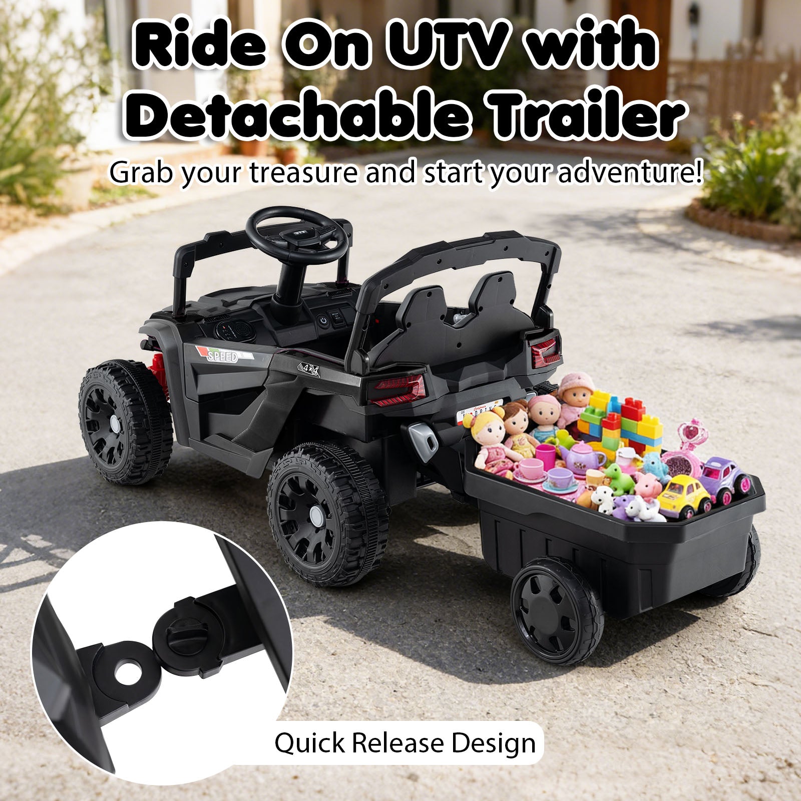 12V Battery Ride On Tractor With Remote Control, Black Powered Ride On Toys at Gallery Canada