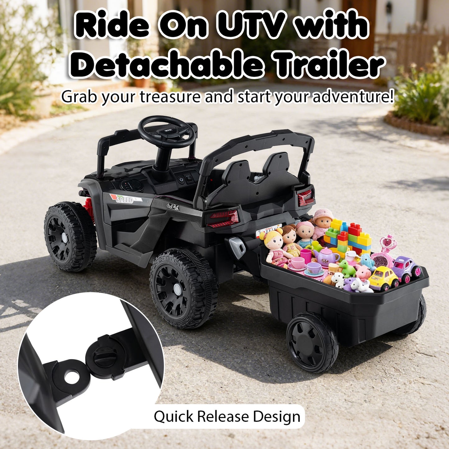 12V Battery Ride On Tractor With Remote Control, Black Powered Ride On Toys at Gallery Canada