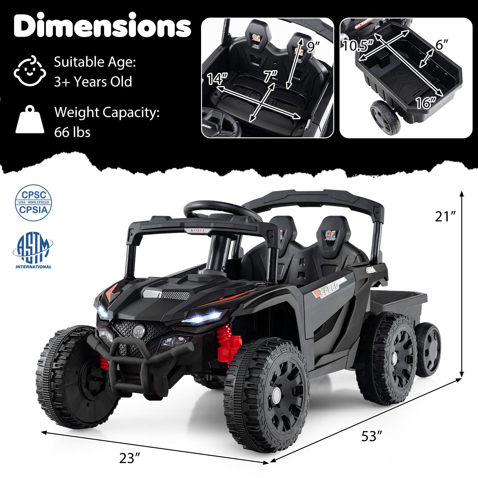 12V Battery Ride On Tractor With Remote Control, Black Powered Ride On Toys at Gallery Canada