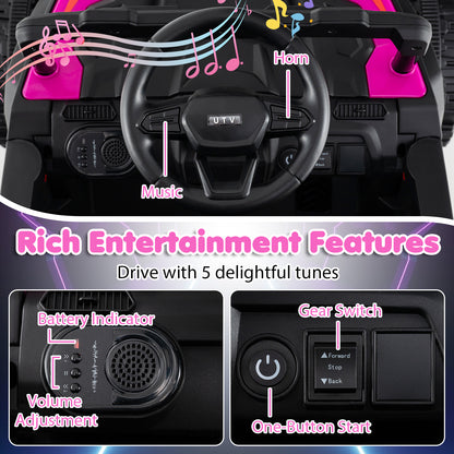 12V Battery Powered Ride On Tractor with Parent Remote Control-MH, Black & Pink Powered Ride On Toys at Gallery Canada
