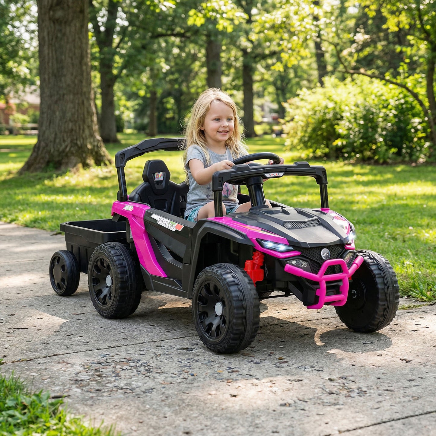12V Battery Powered Ride On Tractor with Parent Remote Control-MH, Black & Pink Powered Ride On Toys at Gallery Canada