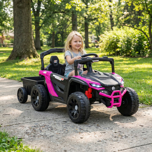 12V Battery Powered Ride On Tractor with Parent Remote Control-MH, Black & Pink Powered Ride On Toys Black & Pink at Gallery Canada