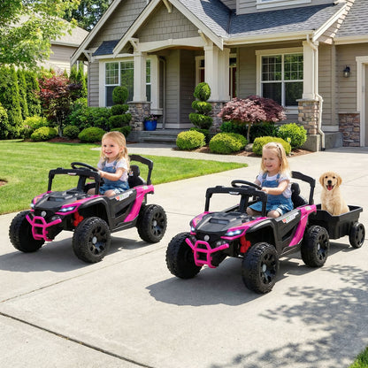 12V Battery Powered Ride On Tractor with Parent Remote Control-MH, Black & Pink Powered Ride On Toys at Gallery Canada