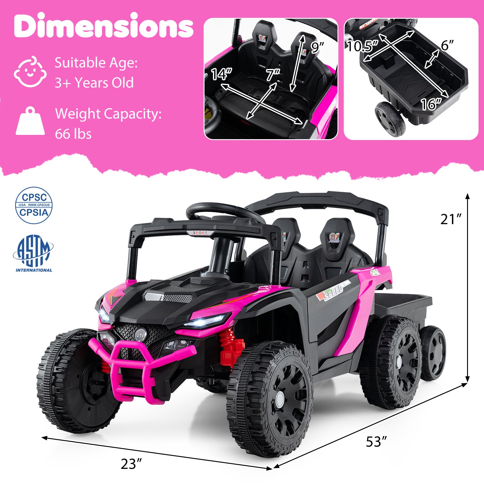 12V Battery Powered Ride On Tractor with Parent Remote Control-MH, Black & Pink Powered Ride On Toys at Gallery Canada