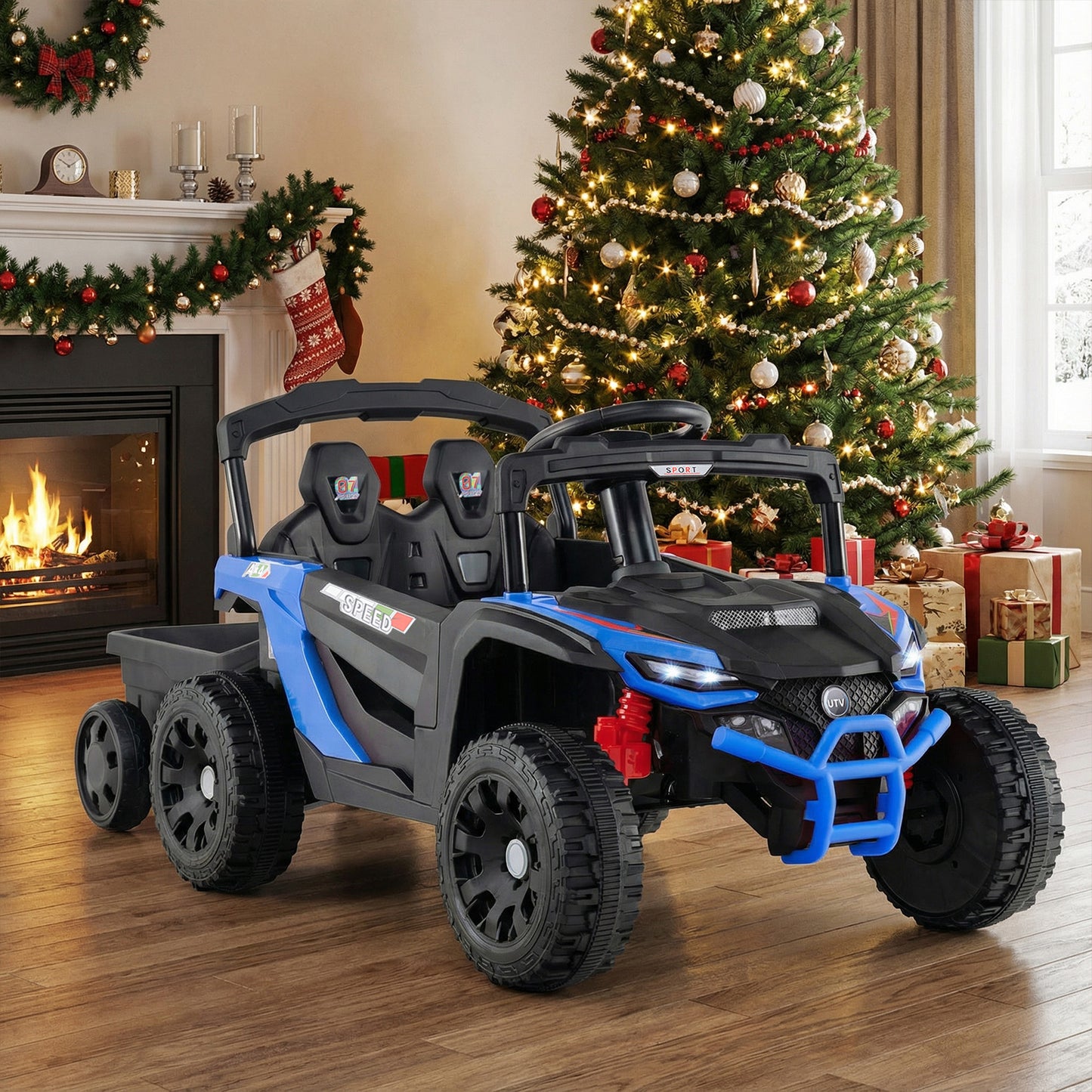 12V Battery Powered Ride On Tractor with Parent Remote Control-NY, Black & Blue Powered Ride On Toys at Gallery Canada