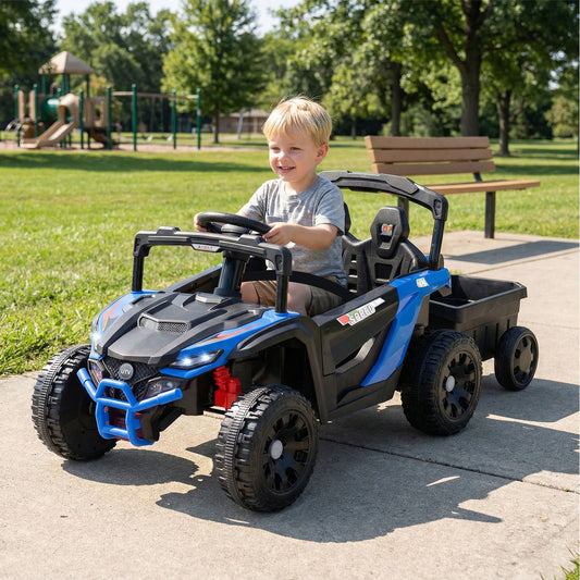 12V Battery Powered Ride On Tractor with Parent Remote Control-NY, Black & Blue Powered Ride On Toys Black & Blue at Gallery Canada