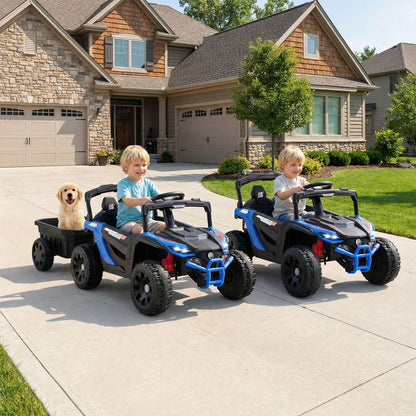 12V Battery Powered Ride On Tractor with Parent Remote Control-NY, Black & Blue Powered Ride On Toys at Gallery Canada