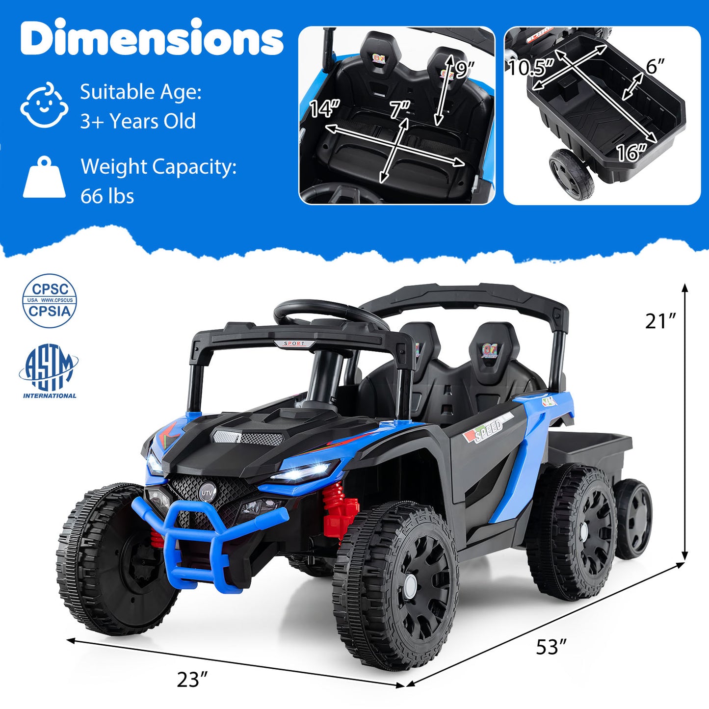 12V Battery Powered Ride On Tractor with Parent Remote Control-NY, Black & Blue Powered Ride On Toys at Gallery Canada