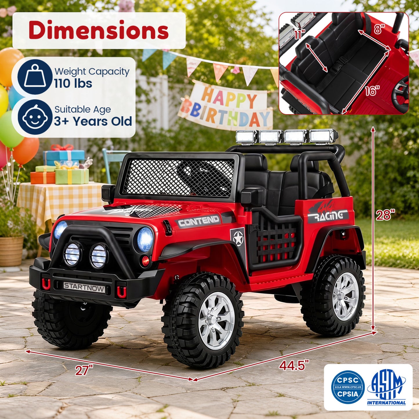 12V Electric 2-Seater Kids Ride On Car with Remote, Red
