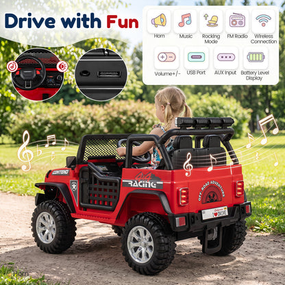 12V Electric 2-Seater Kids Ride On Car with Remote, Red