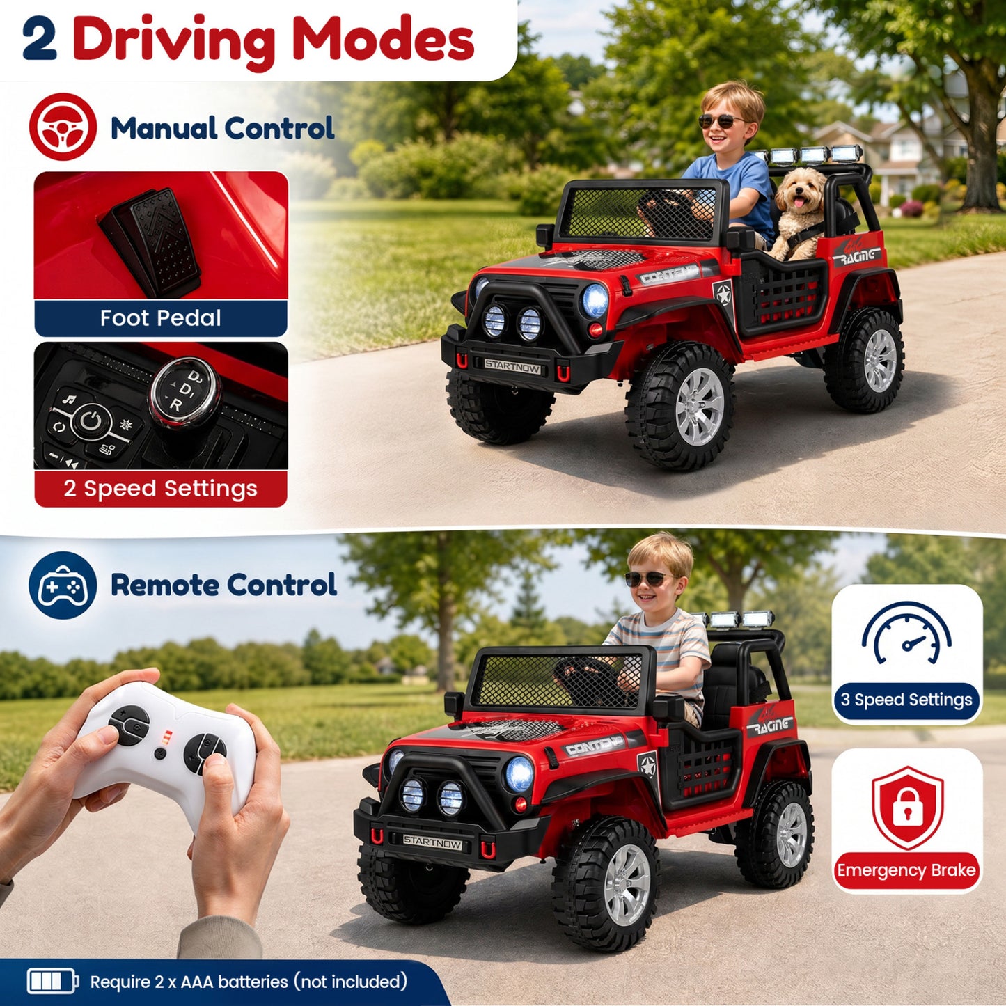 12V Electric 2-Seater Kids Ride On Car with Remote, Red