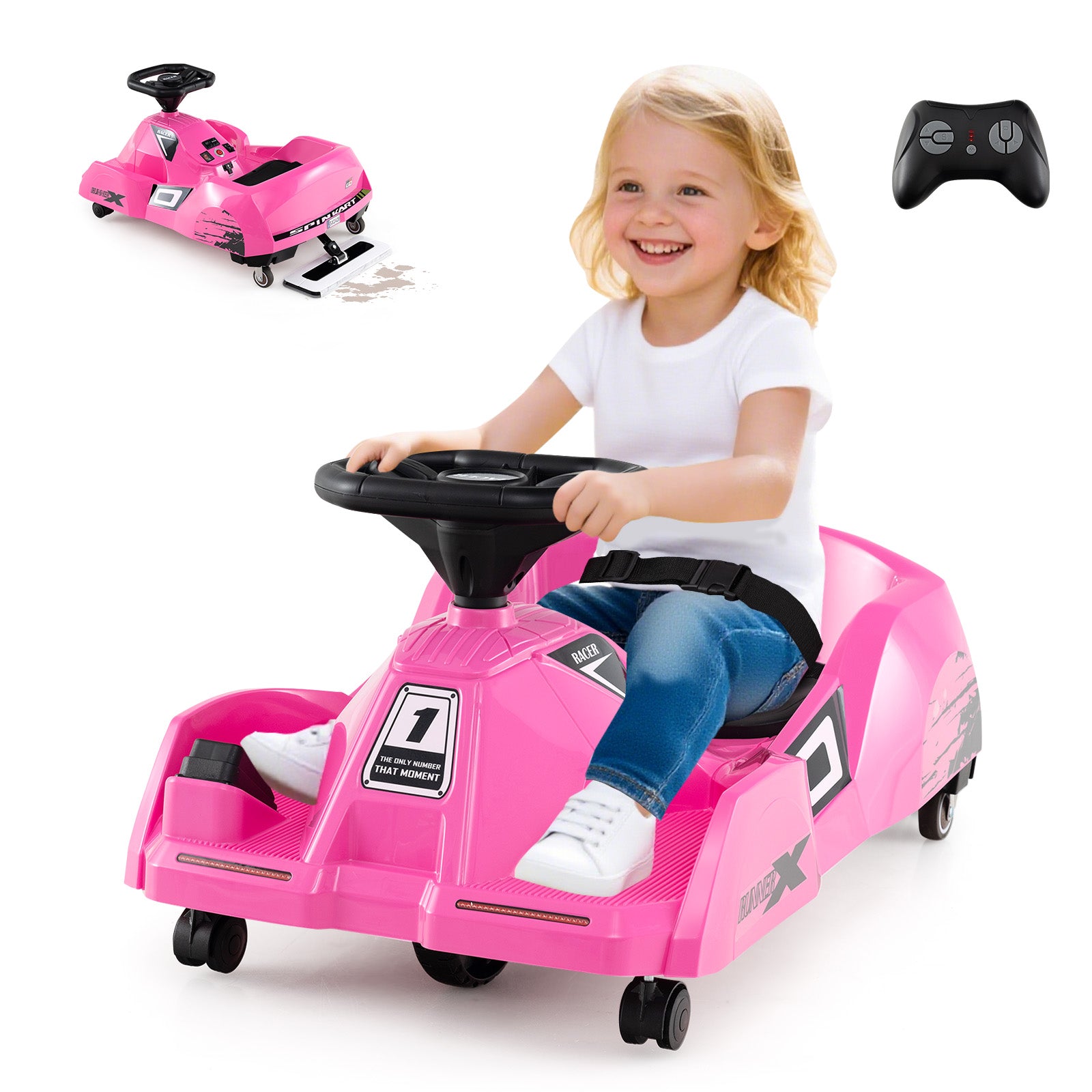 12V Electric Cleaning Go Kart with Detachable Mop and Remote Control, Pink Powered Ride On Toys at Gallery Canada