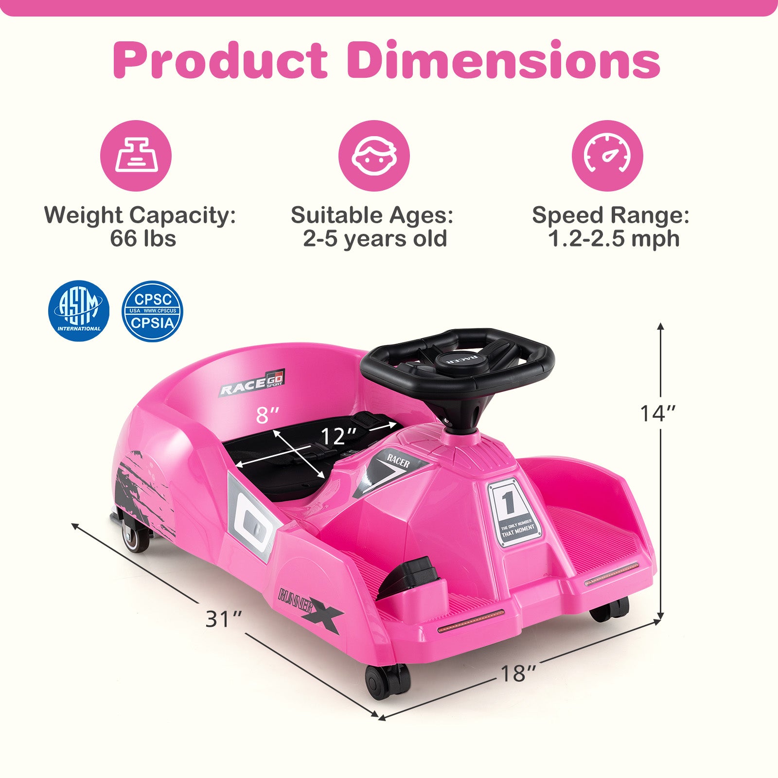 12V Electric Cleaning Go Kart with Detachable Mop and Remote Control, Pink Powered Ride On Toys at Gallery Canada