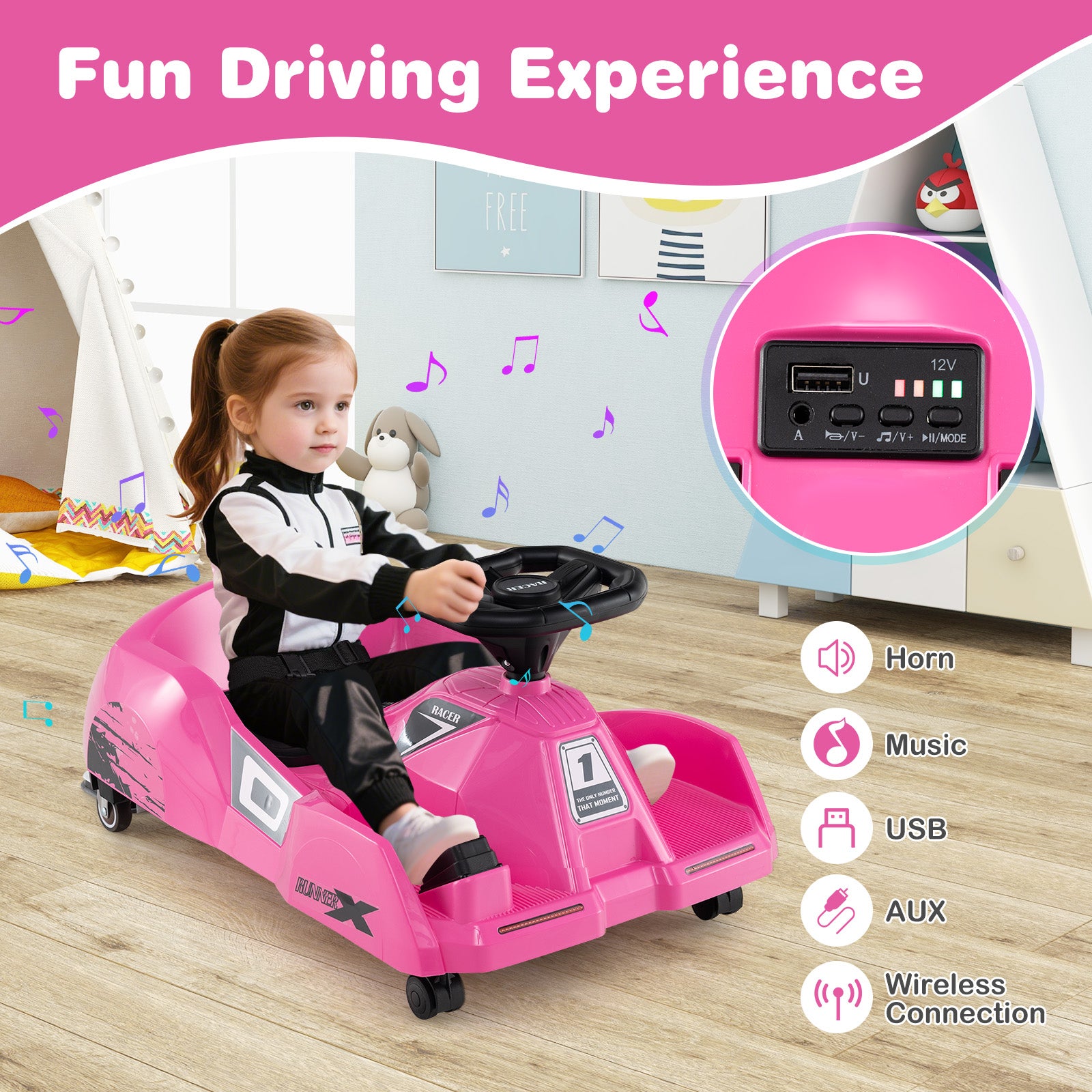 12V Electric Cleaning Go Kart with Detachable Mop and Remote Control, Pink Powered Ride On Toys at Gallery Canada