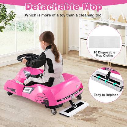 12V Electric Cleaning Go Kart with Detachable Mop and Remote Control, Pink Powered Ride On Toys at Gallery Canada