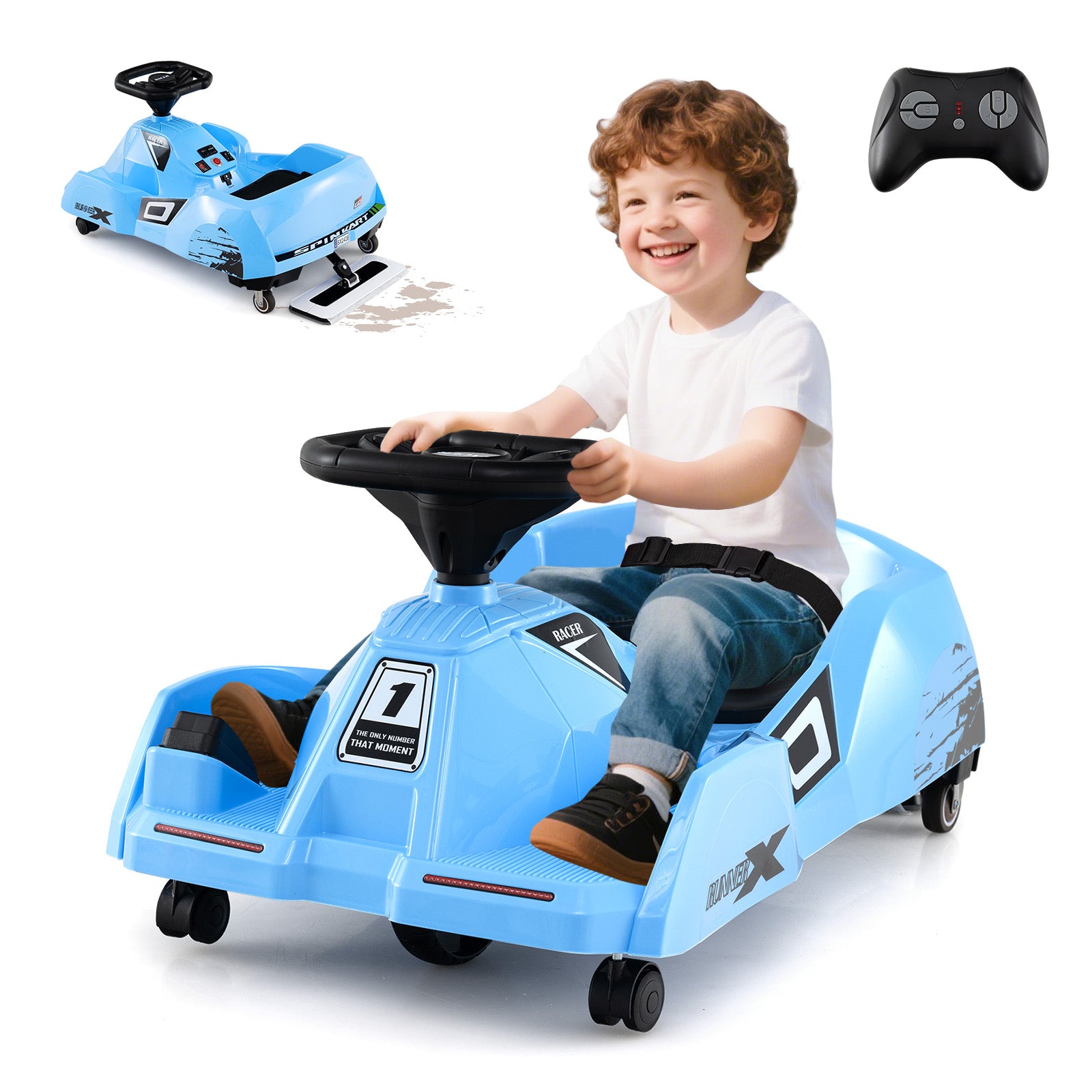 12V Electric Cleaning Go Kart with Detachable Mop and Remote Control, Blue Powered Ride On Toys at Gallery Canada