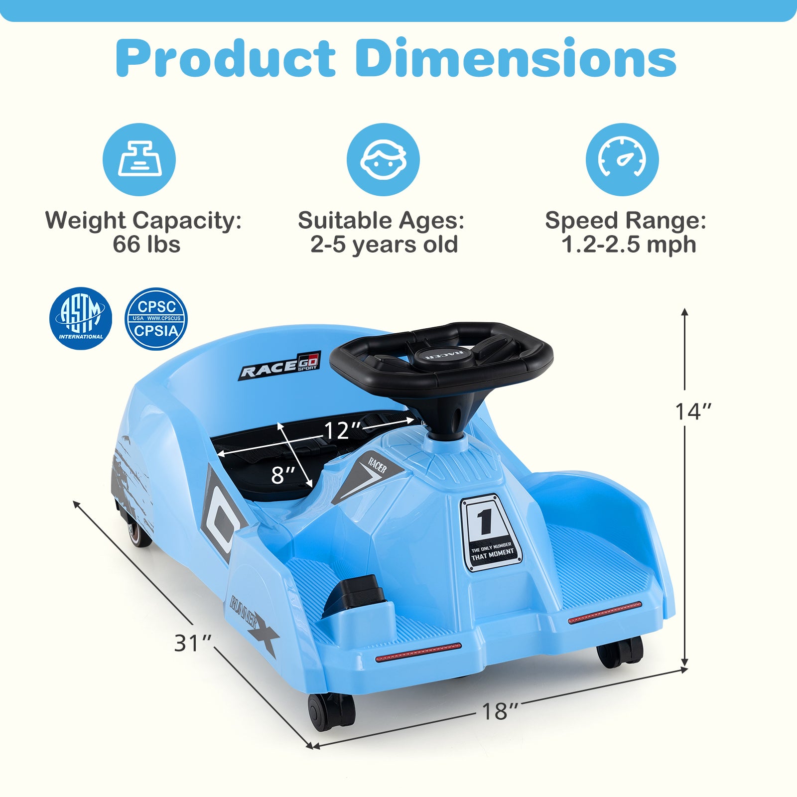 12V Electric Cleaning Go Kart with Detachable Mop and Remote Control, Blue Powered Ride On Toys at Gallery Canada
