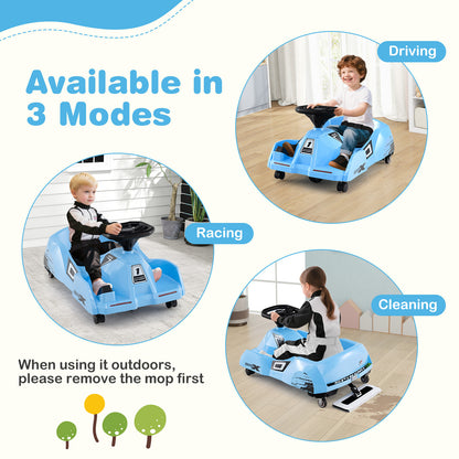 12V Electric Cleaning Go Kart with Detachable Mop and Remote Control, Blue Powered Ride On Toys at Gallery Canada