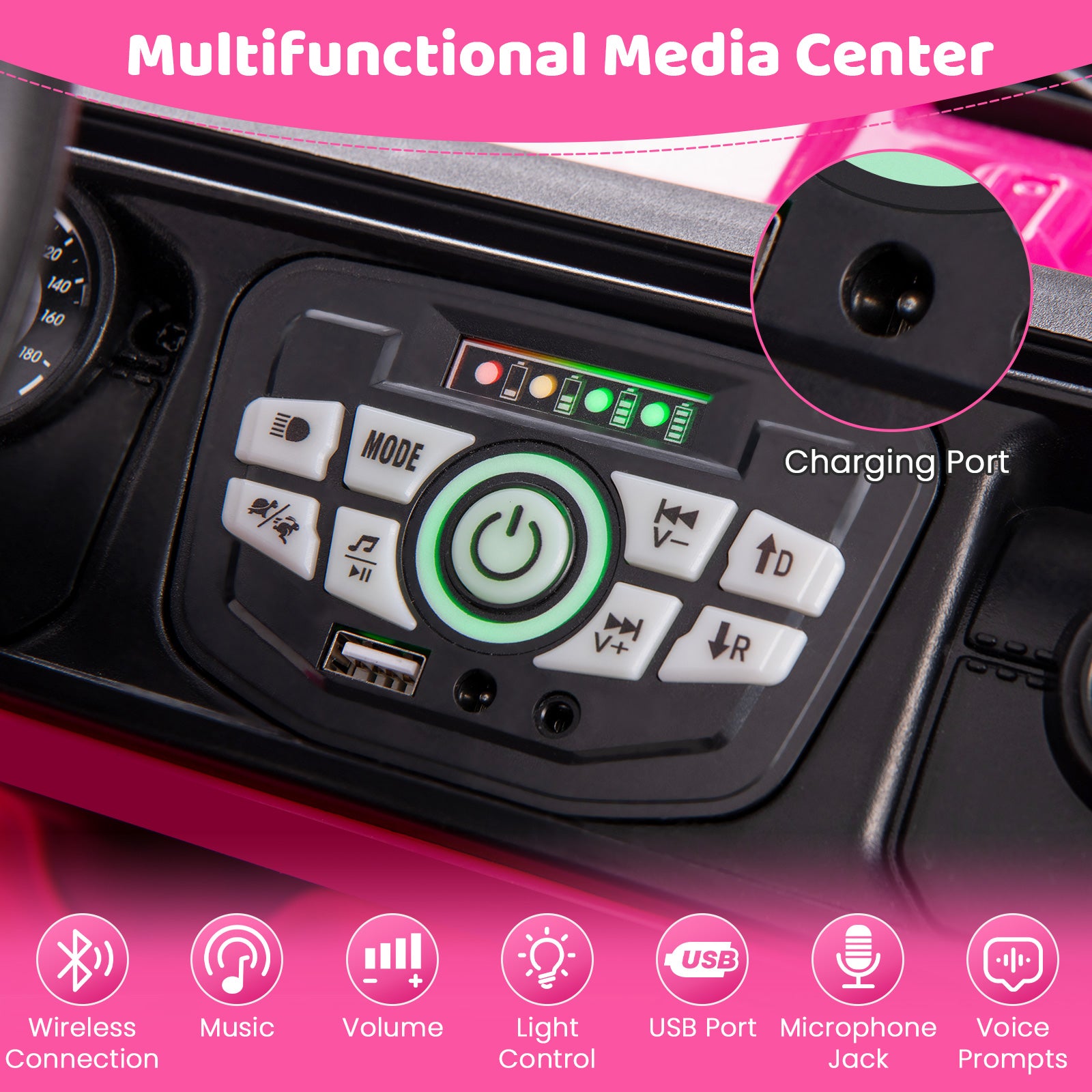 12V Electric Kids Ride on Truck with Remote Control and Music, Pink Powered Ride On Toys at Gallery Canada