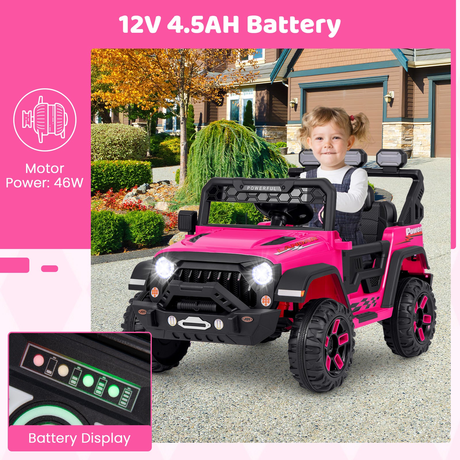 12V Electric Kids Ride on Truck with Remote Control and Music, Pink Powered Ride On Toys at Gallery Canada