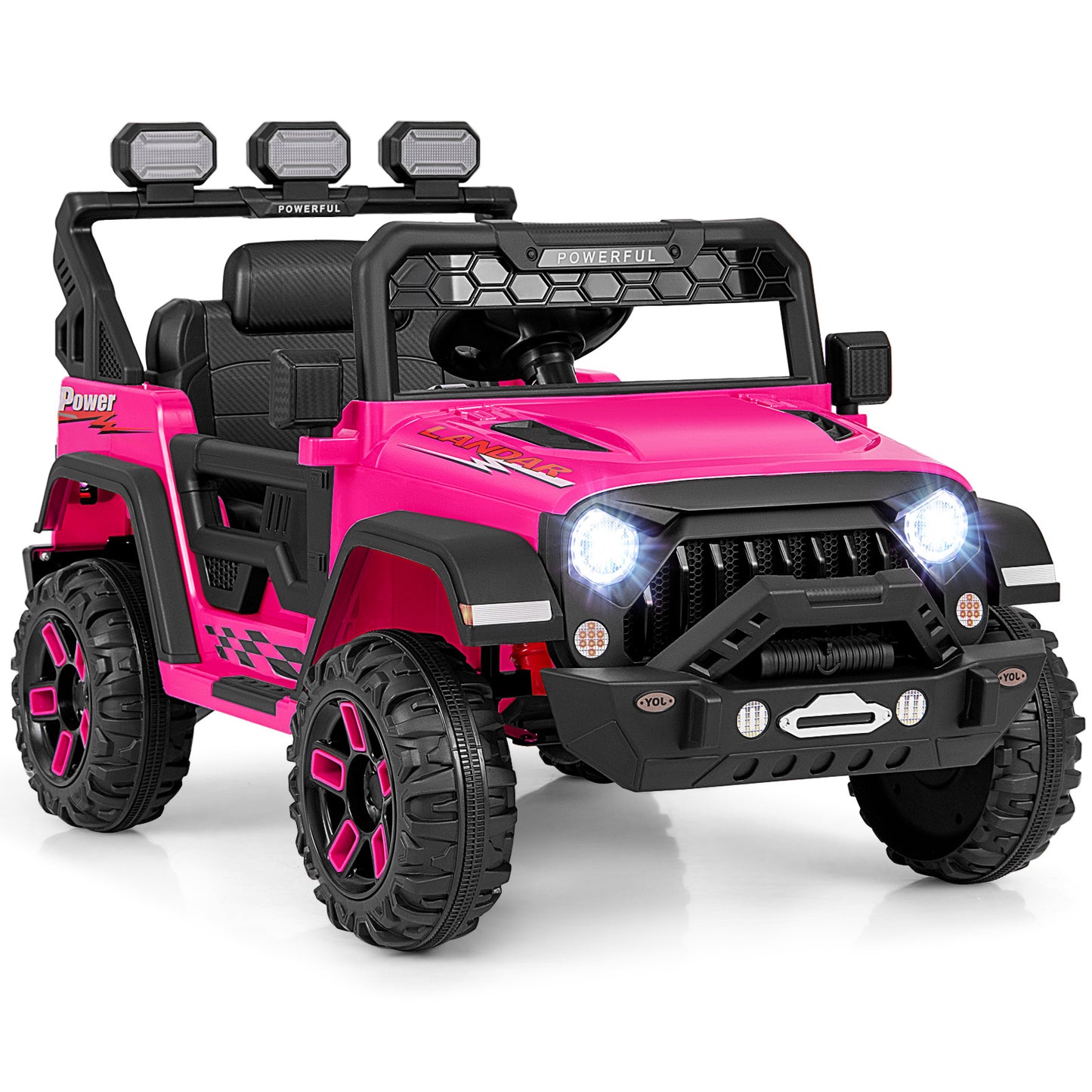 Camion de conduite pour enfants 12V, télécommande, musique, rose